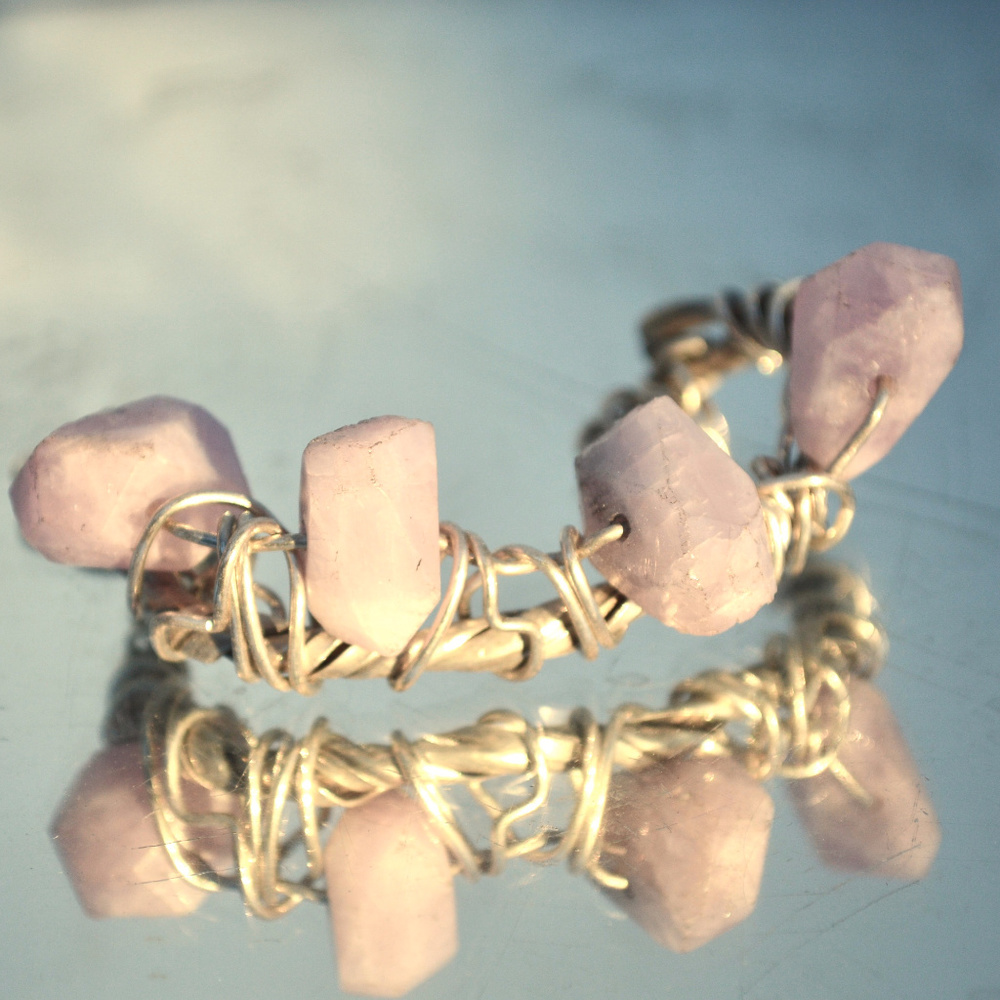 Pink Kunzite Wire Wrapped Sterling Silver Bracelet - Picture 2 of 7